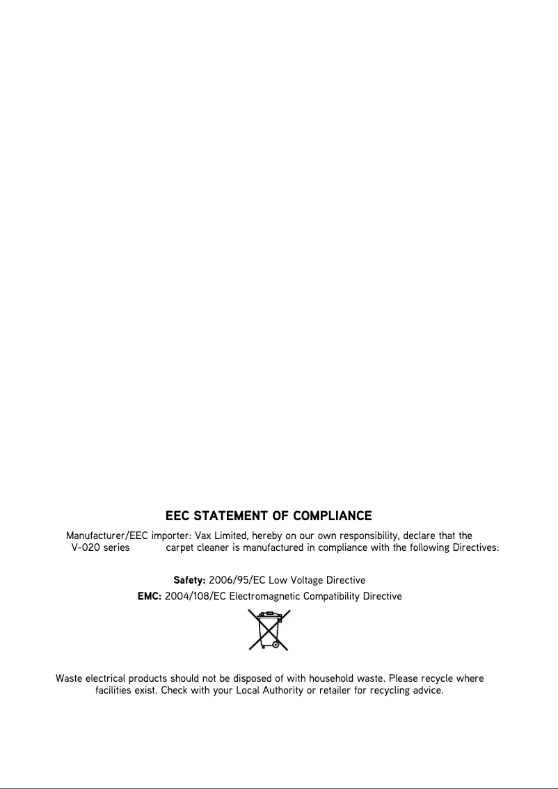 Page n°1 - Manuel utilisateur Vax V-020TC