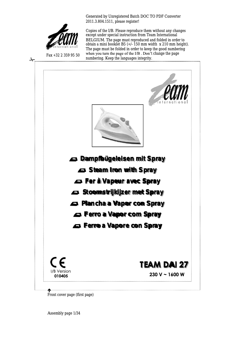 Page 1 de la notice Manuel utilisateur Team DAI 27