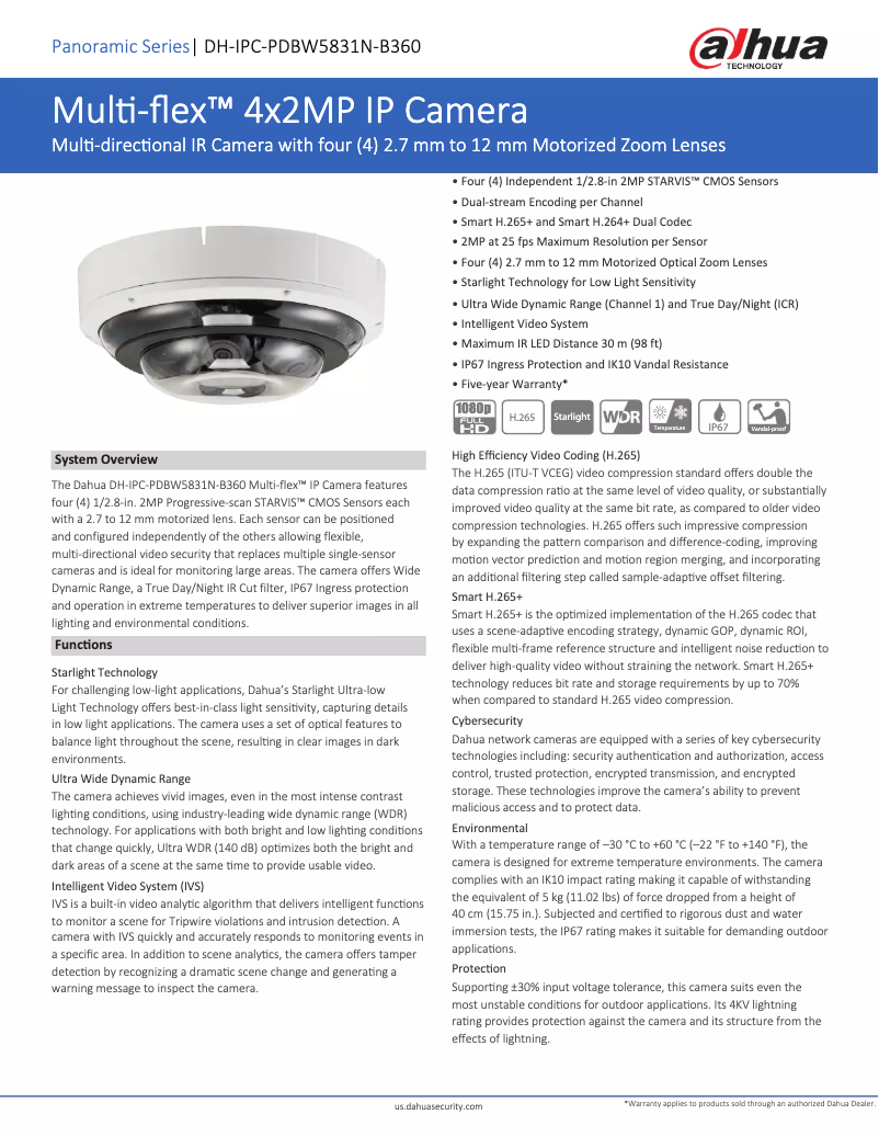 Page n°1 - Fiche technique Dahua Technology DH-IPC-PDBW5831N-B360
