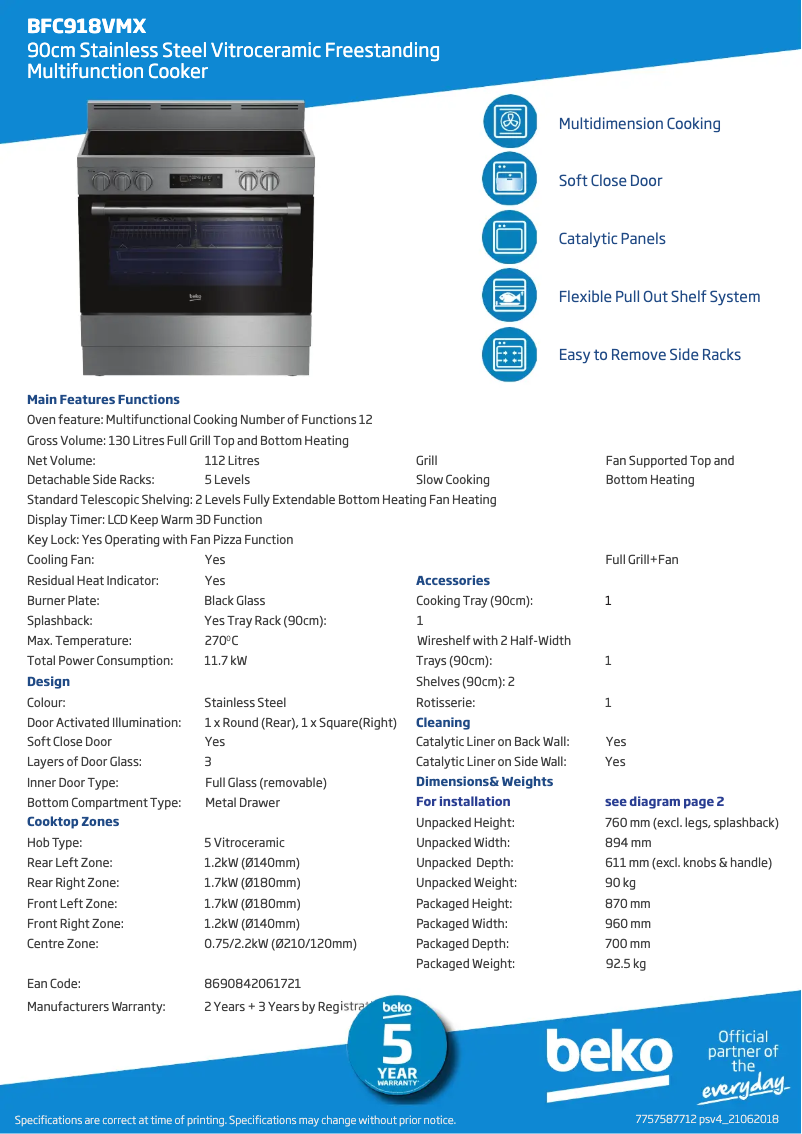 Page 1 de la notice Manuel utilisateur Beko BFC918VMX