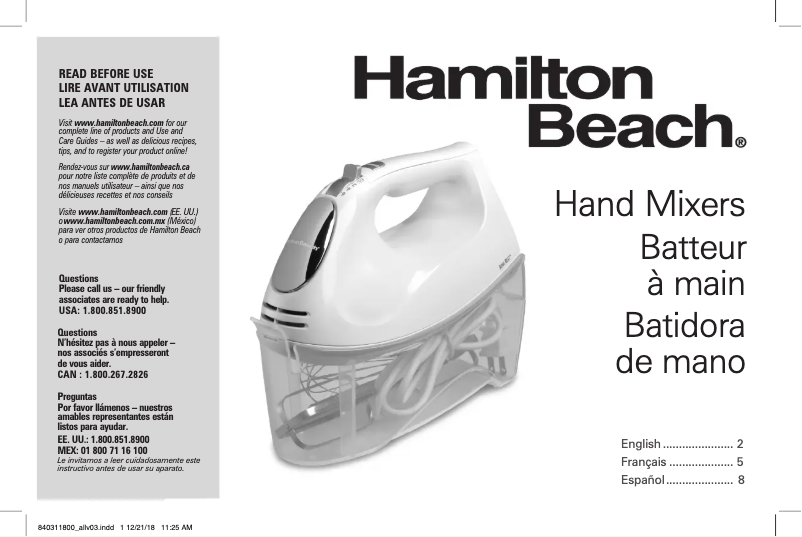 Page 1 de la notice Manuel utilisateur Hamilton Beach 62632