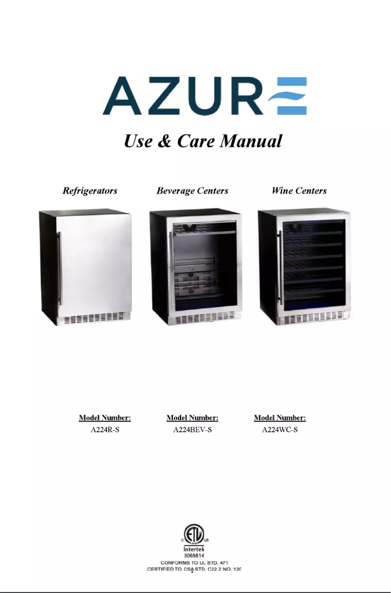 Page n°1 - Manuel d'utilisation et d'entretien Azure A224R-S
