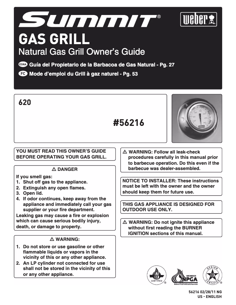 Page n°1 - Instructions / montage Weber Summit S-620