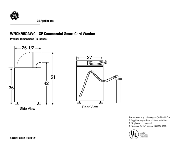 Page n°1 - Fiche technique GE WNCK2050AWC