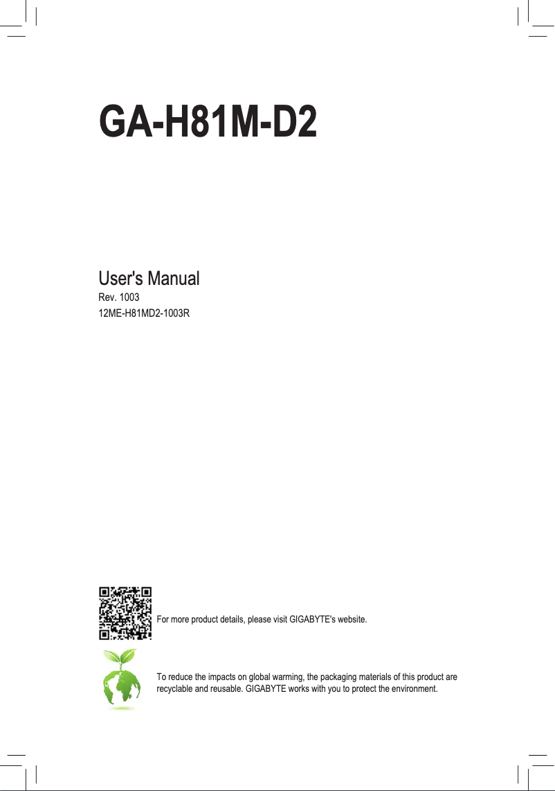 Image de la première page du manuel de l'appareil GA-H81M-D2