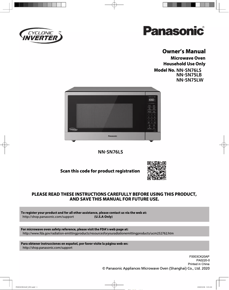 Page 1 de la notice Manuel utilisateur Panasonic Cyclonic Inverter NN-SN76LS