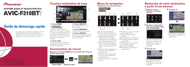 Image de la première page du manuel de l'appareil AVIC-F310BT