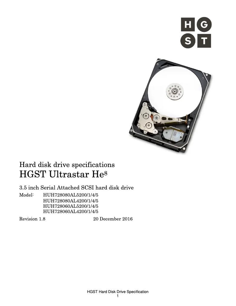 Page n°1 - Manuel utilisateur HGST Ultrastar He8