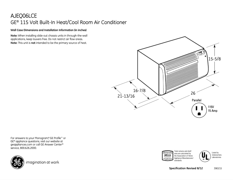 Page 1 of the manual Technical Sheet GE AJEQ06LCE