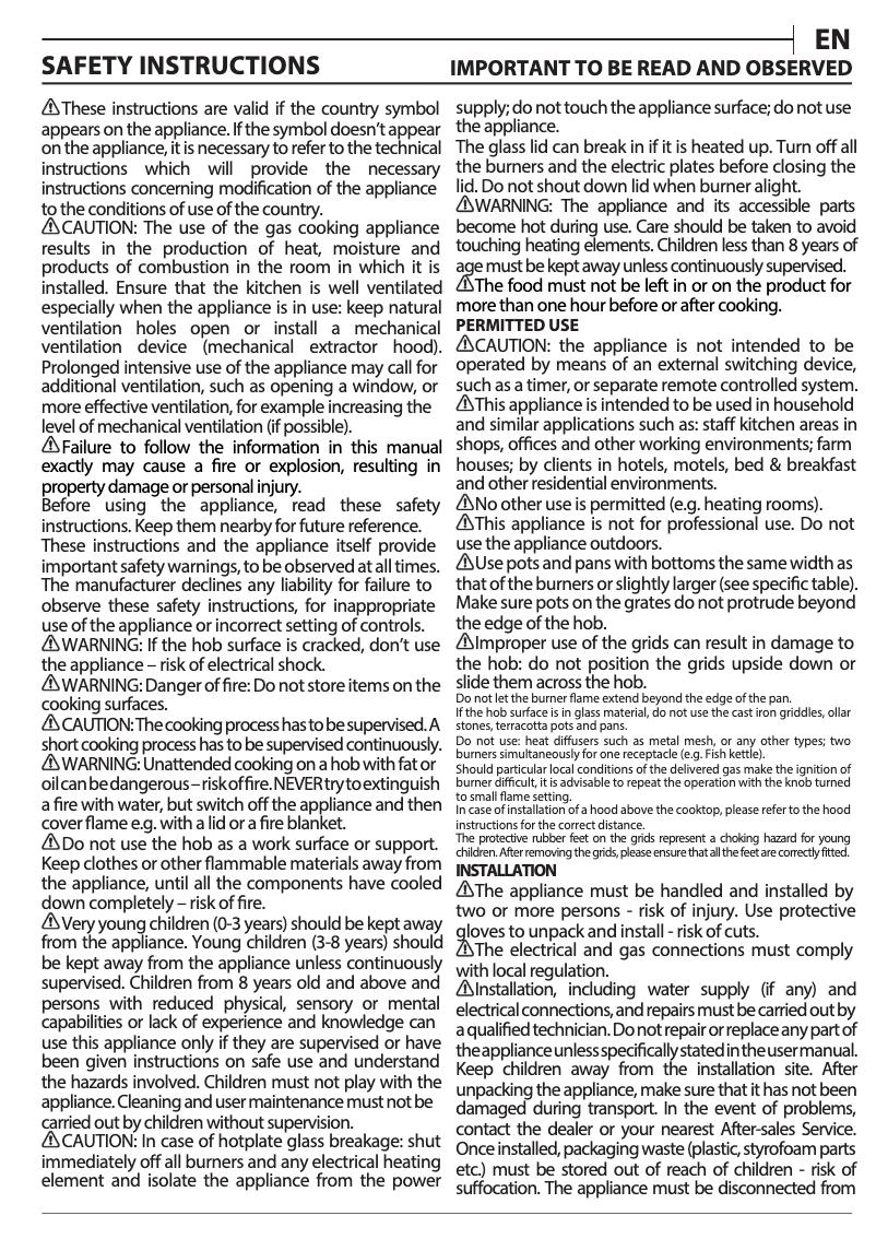 Page 1 de la notice Manuel d'utilisation et d'entretien Whirlpool GMR 7522/IXL