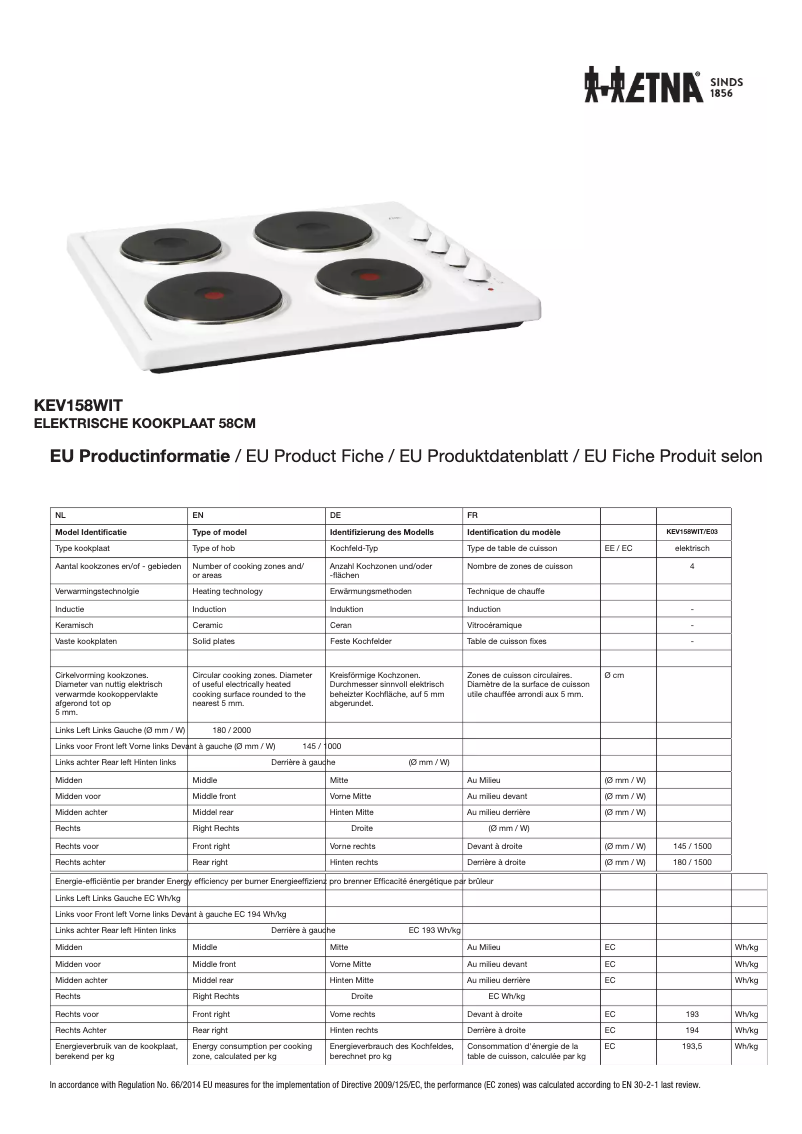 Image de la première page du manuel de l'appareil KEV158WIT