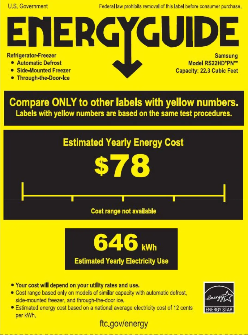 Page 1 de la notice Label énergétique Samsung RS22HDHPN