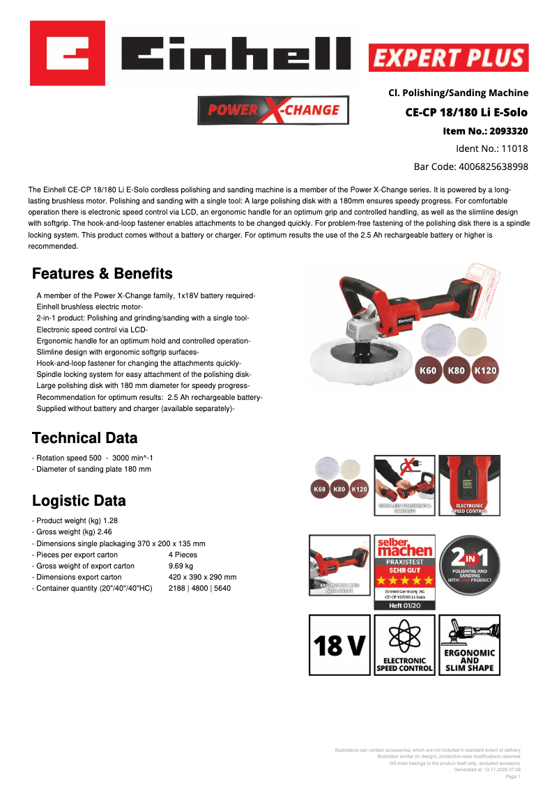 Image de la première page du manuel de l'appareil CE-CP 18/180 Li E-Solo