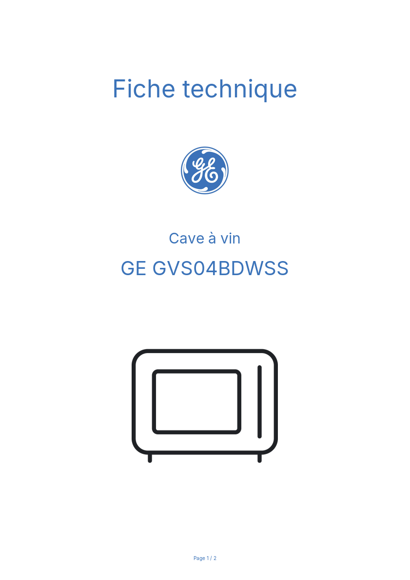 Page n°1 - Fiche technique GE GVS04BDWSS