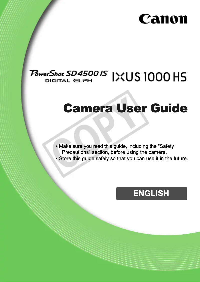 Page 1 de la notice Manuel utilisateur Canon PowerShot SD4500 IS