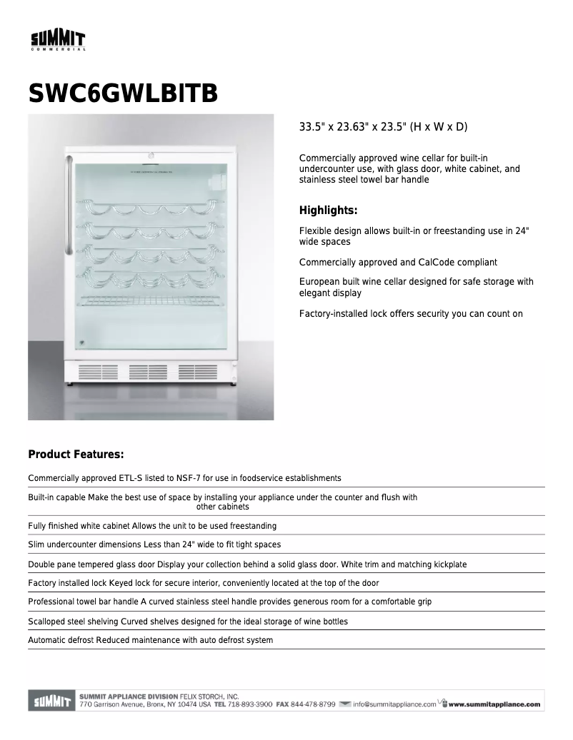 Page n°1 - Fiche technique Summit SWC6GWLBITB