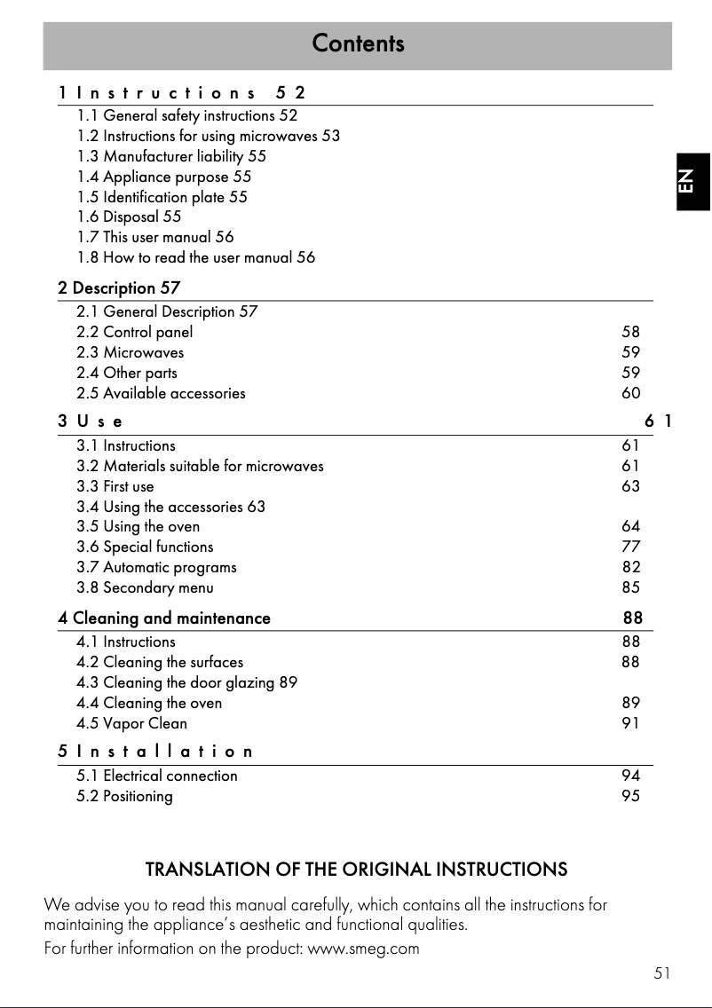 Page 1 de la notice Brochure Smeg SF4390MCXK