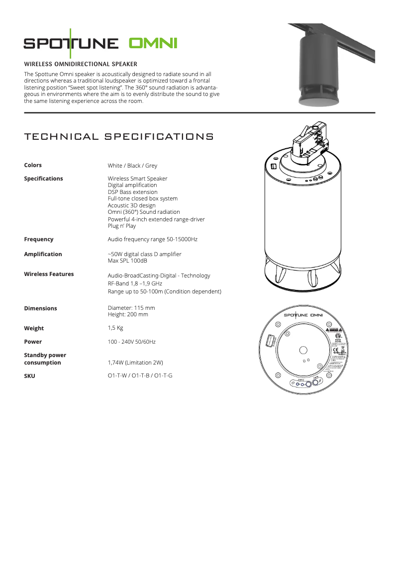 Page n°1 - Fiche technique Monacor OMNI-TRACK/SW