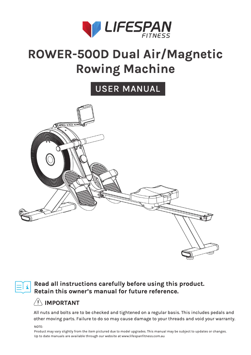 Página 1 del manual Manual de usuario LifeSpan ROWER-500D