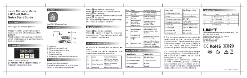 Página 1 del manual Manual de usuario Uni-T LM40M