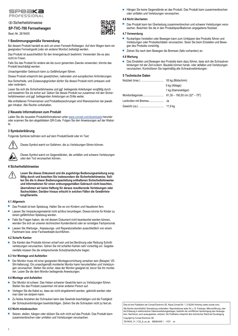 Page n°1 - Manuel utilisateur Speaka SP-TVC-700