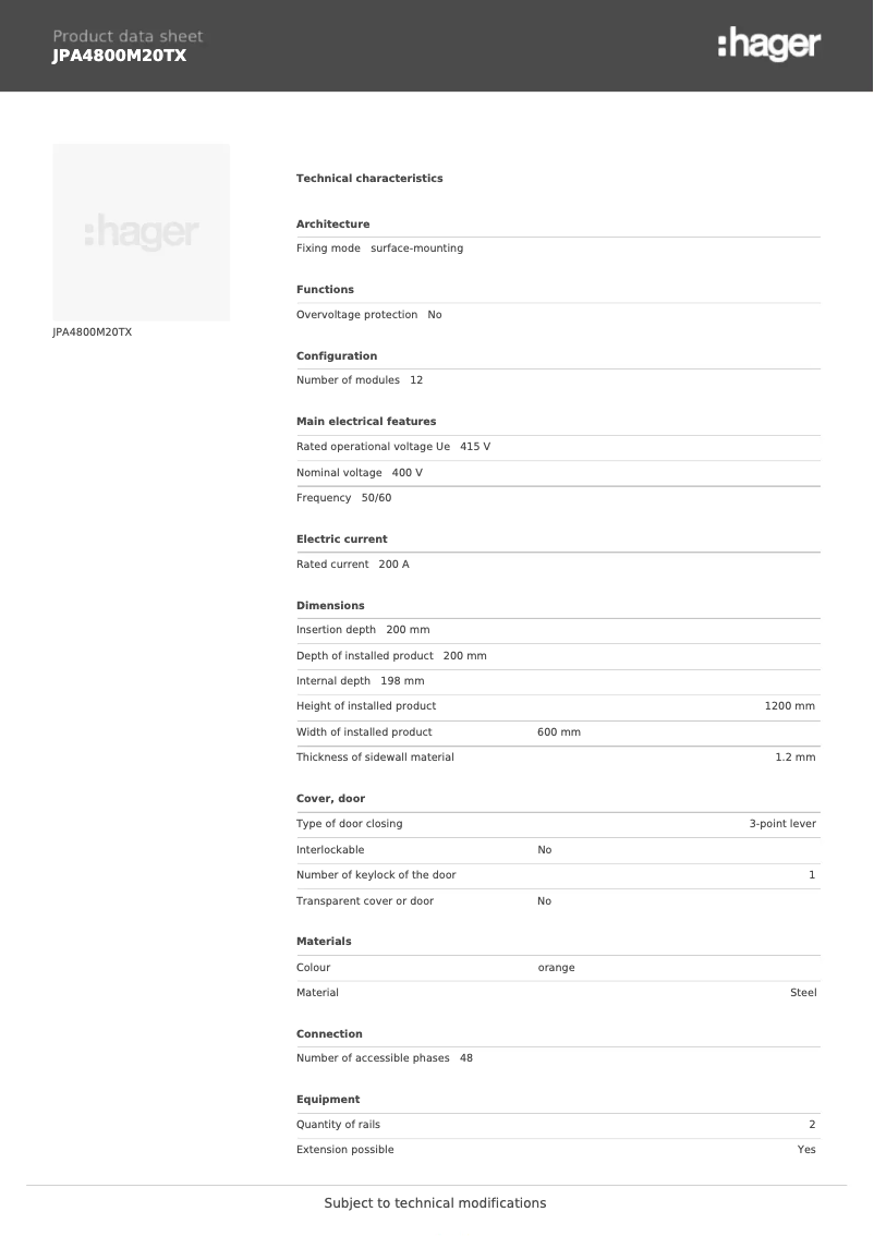 Image de la première page du manuel de l'appareil JPA4800M20TX