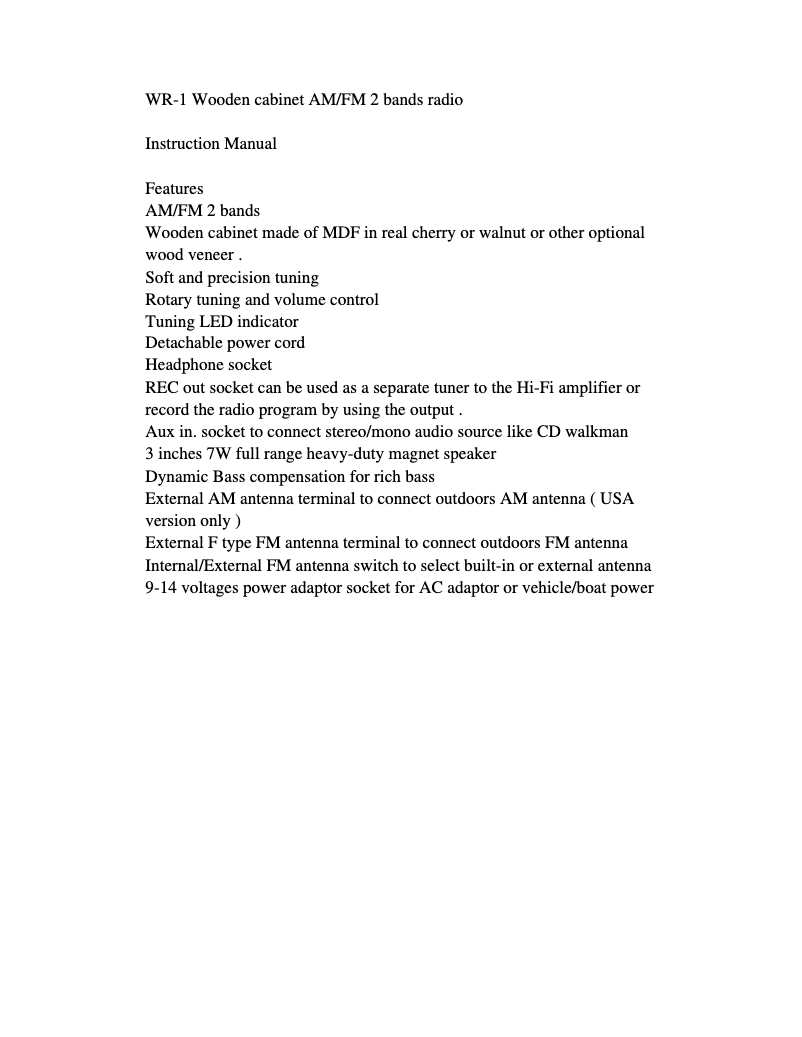 Page 1 de la notice Manuel utilisateur Sangean WR-1SR