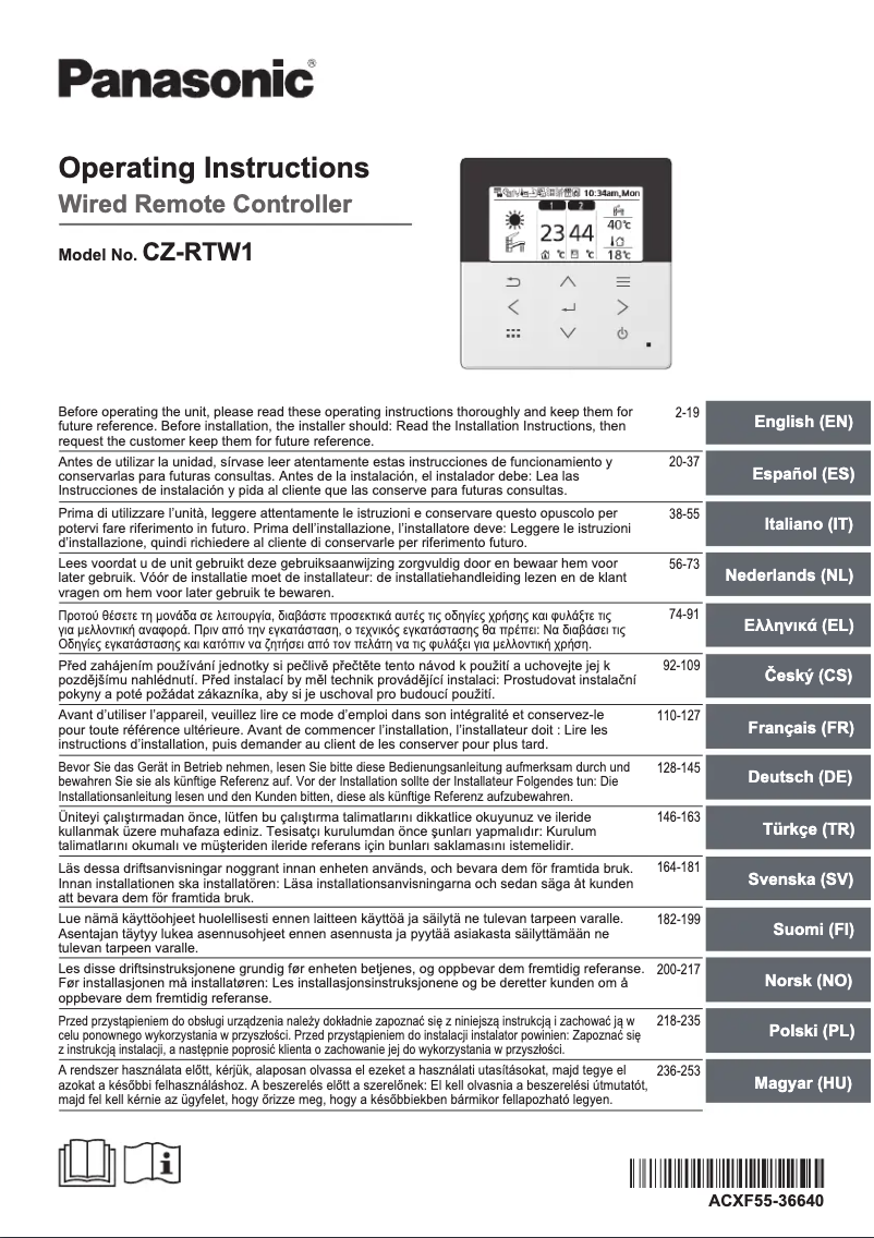 Page 1 de la notice Manuel utilisateur Panasonic CZ-RTW1