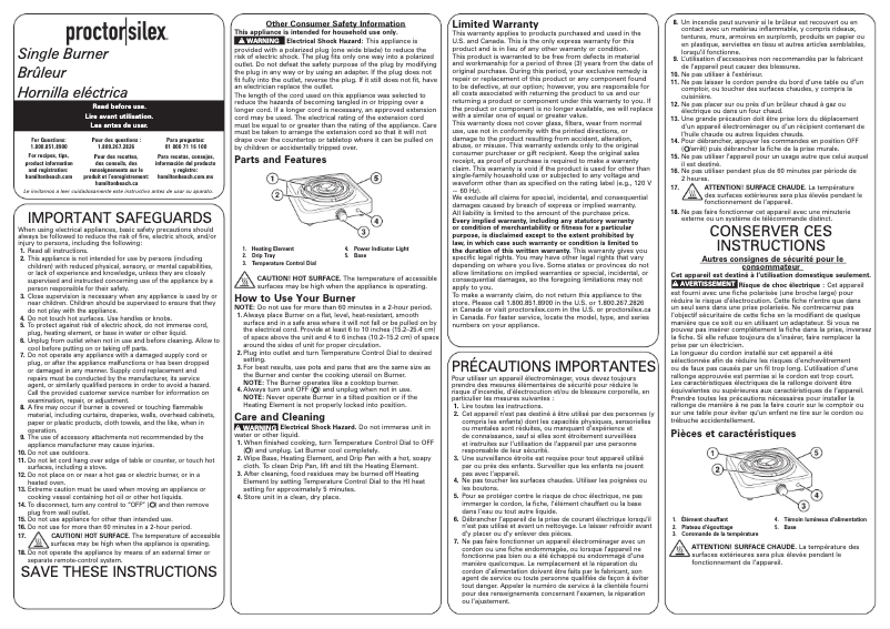 Page 1 de la notice Manuel utilisateur Proctor Silex 34105