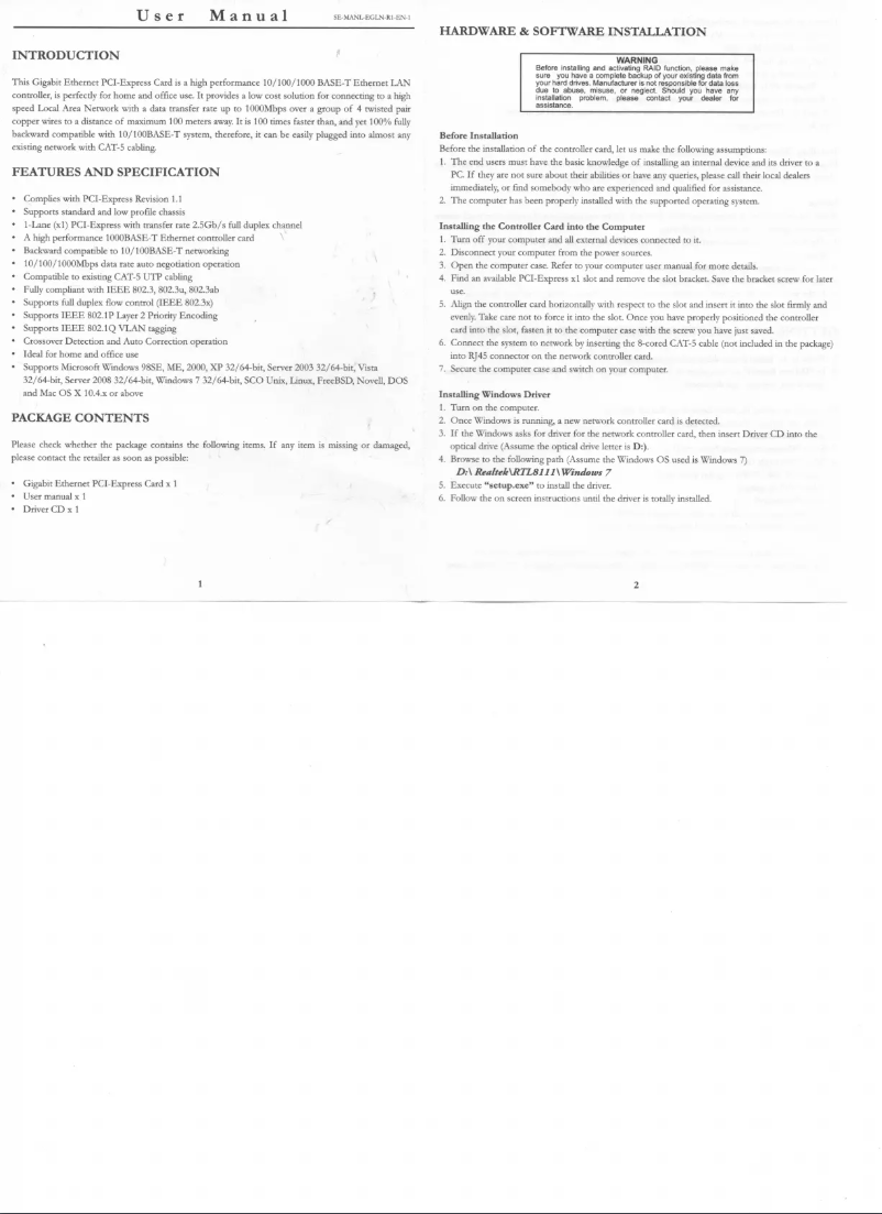 Image de la première page du manuel de l'appareil SD-PEX24009