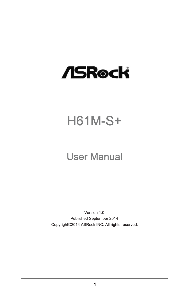 Page 1 de la notice Manuel utilisateur Asrock H61M-S+