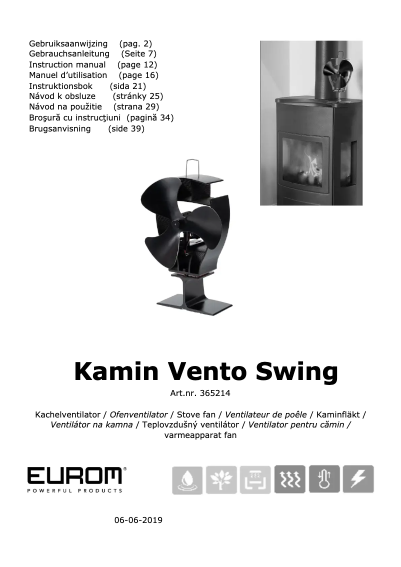 Página 1 del manual Manual de usuario Eurom Kamin Vento Swing