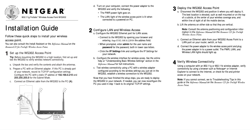 Page 1 de la notice Guide d'installation Netgear WG302