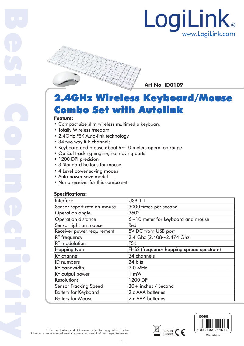 Page 1 de la notice Manuel utilisateur LogiLink ID0109