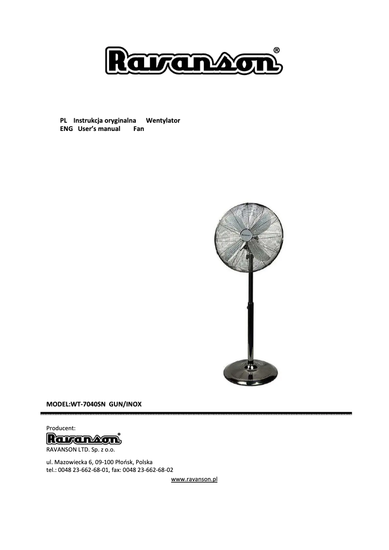 Page 1 de la notice Manuel utilisateur Ravanson WT-7040S