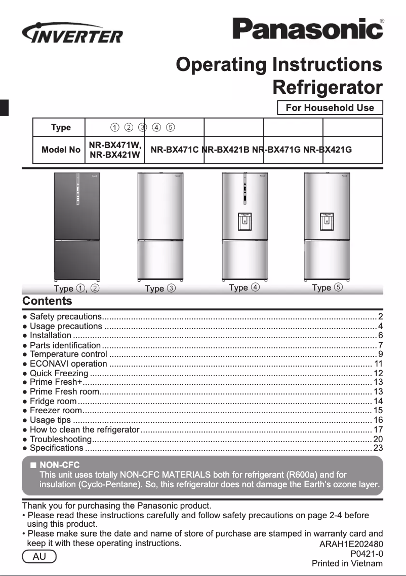 Image de la première page du manuel de l'appareil NR-BX421B