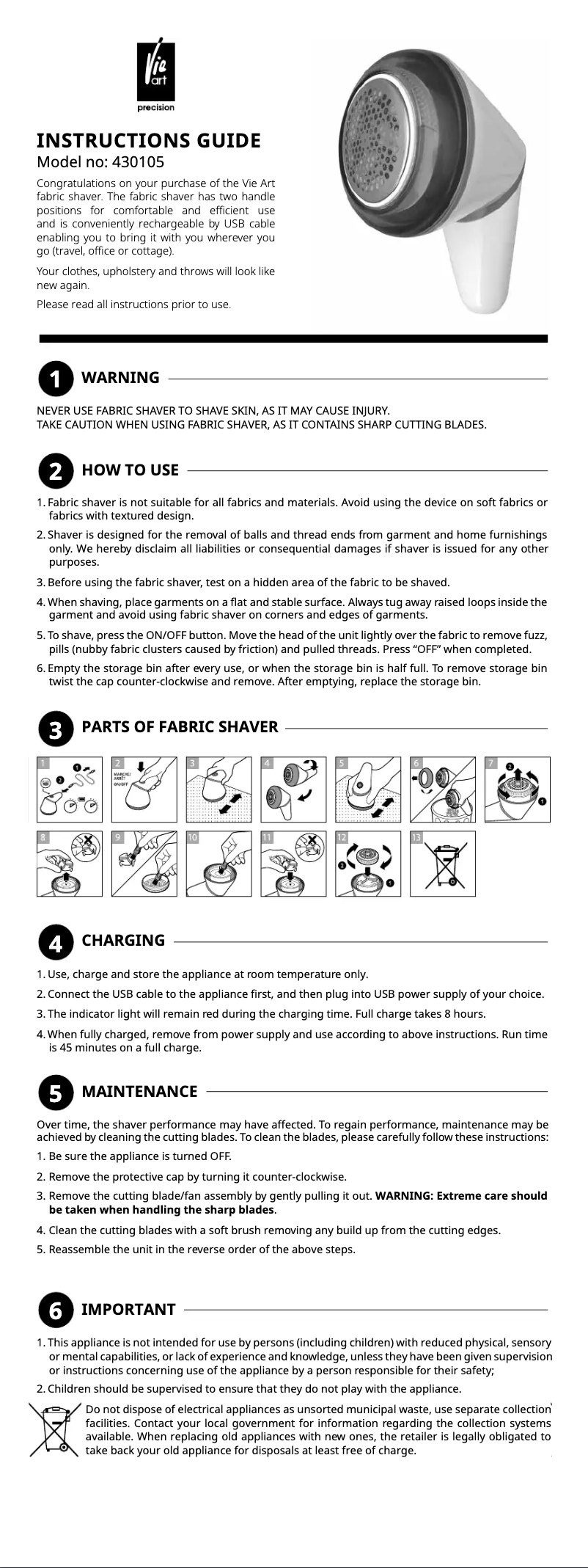 Page 1 de la notice Manuel utilisateur Vie Art 430105