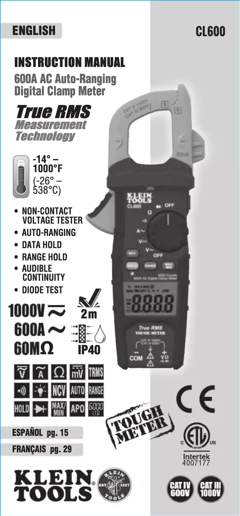 Image de la première page du manuel de l'appareil CL600