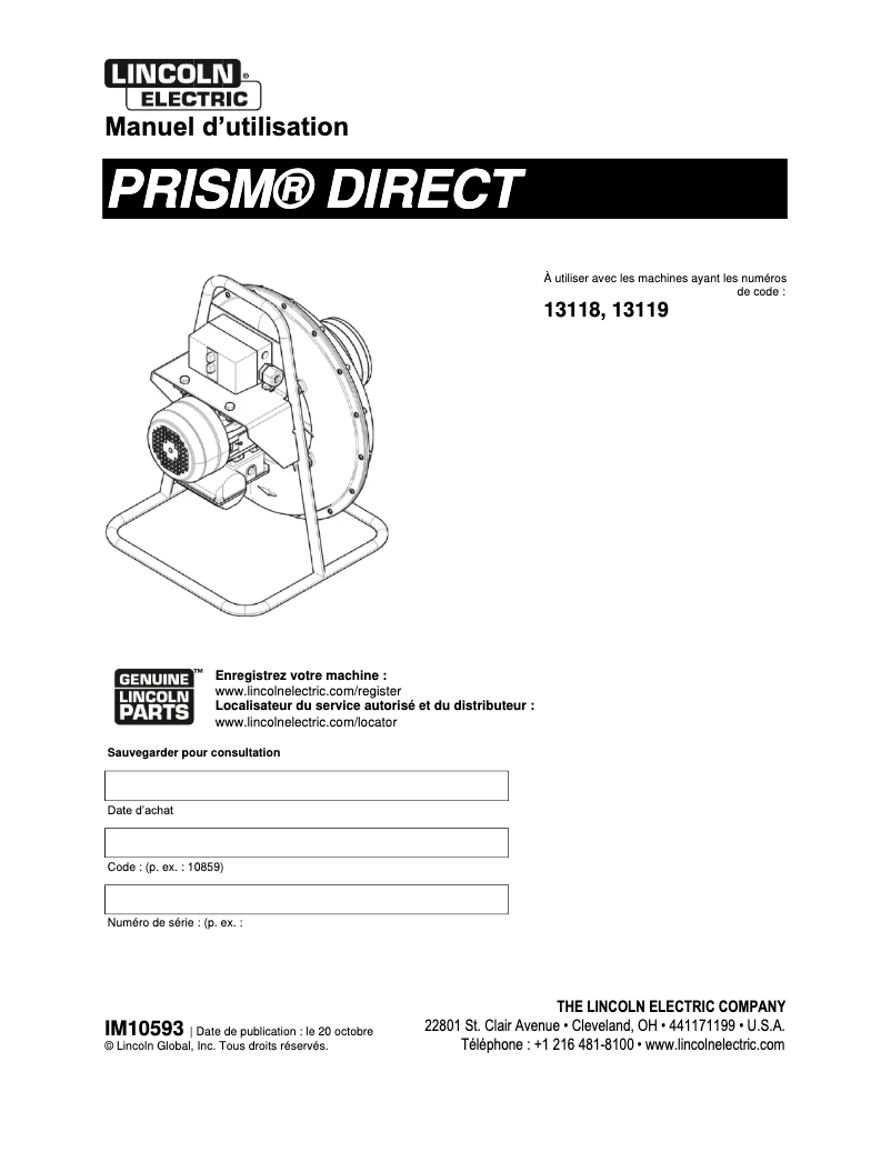 Page 1 de la notice Manuel utilisateur Lincoln Electric Prism Direct