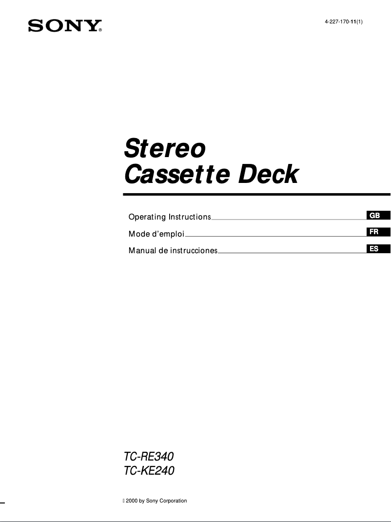 Page 1 de la notice Manuel utilisateur Sony TC-RE340