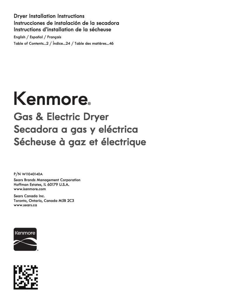 Page 1 de la notice Fiche technique Kenmore 70372