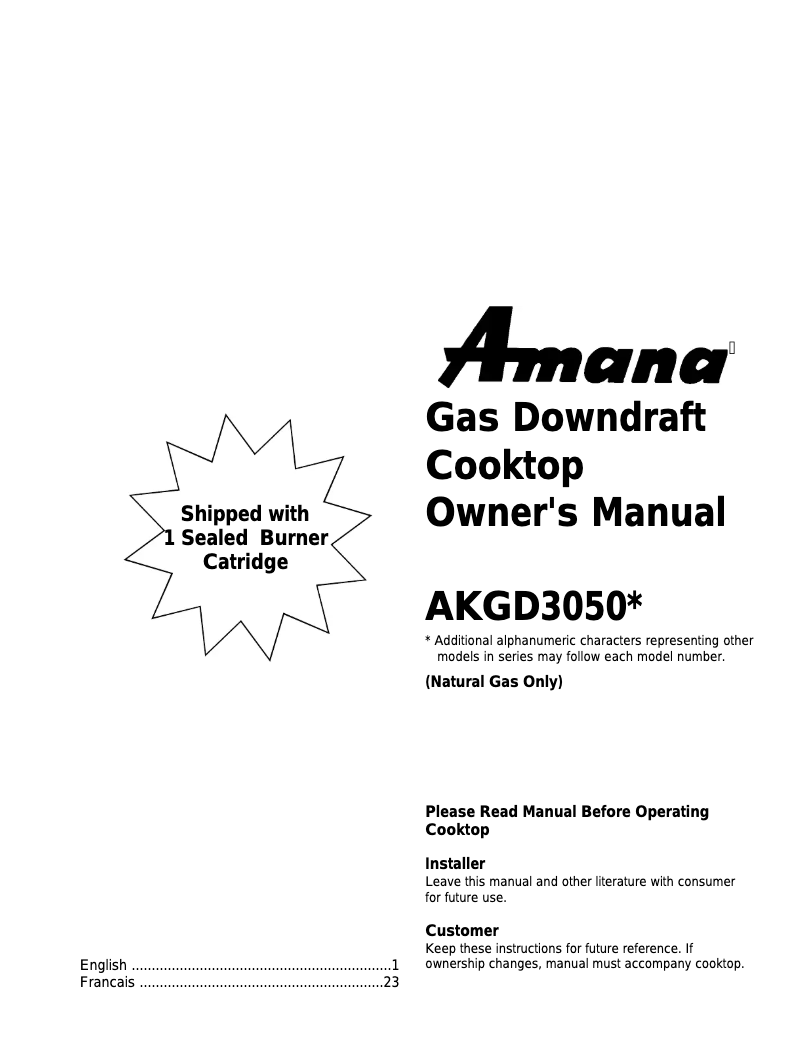 Página 1 del manual Manual de usuario Amana AKGD3050SS