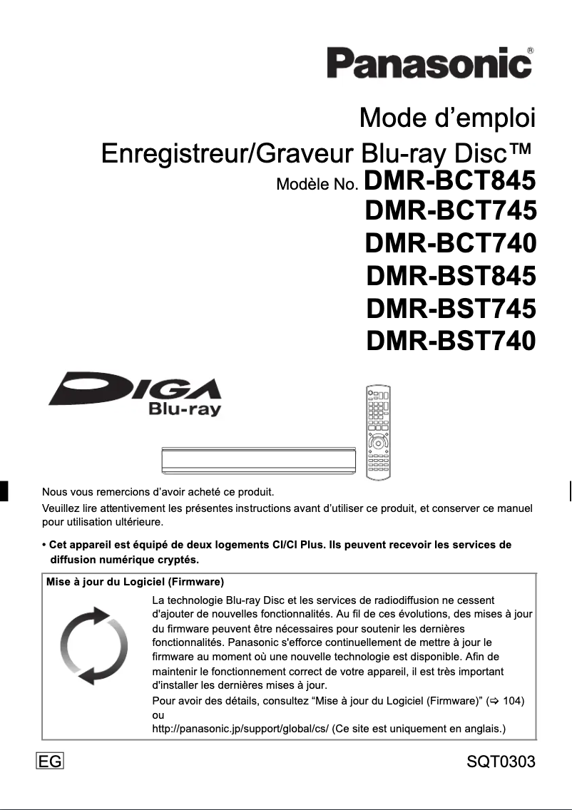 First page image of the manual for DMR-BST740