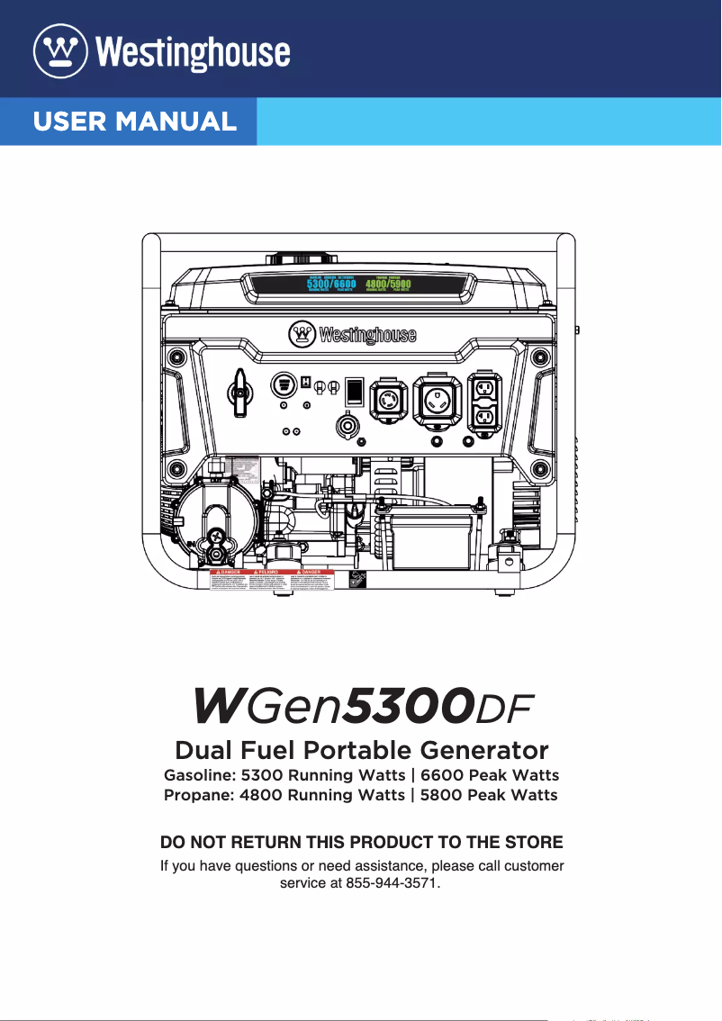 Page n°1 - Manuel utilisateur Westinghouse WGen5300DF
