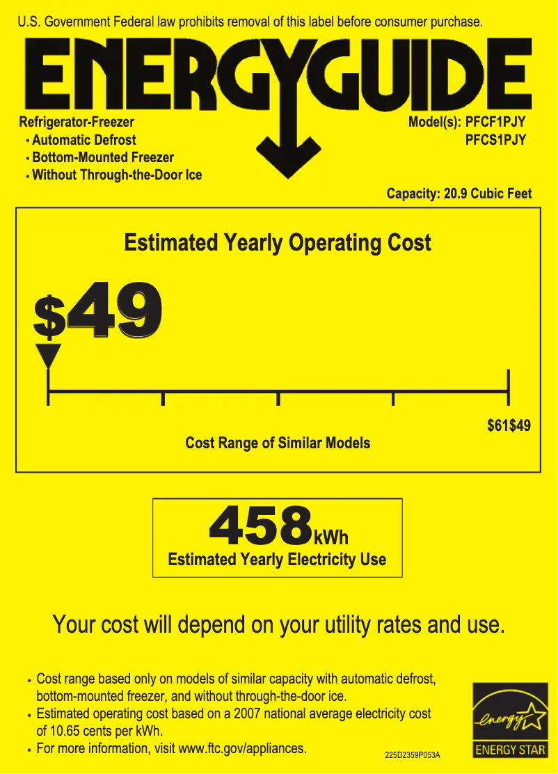 Image de la première page du manuel de l'appareil Profile PFCS1PJYSS