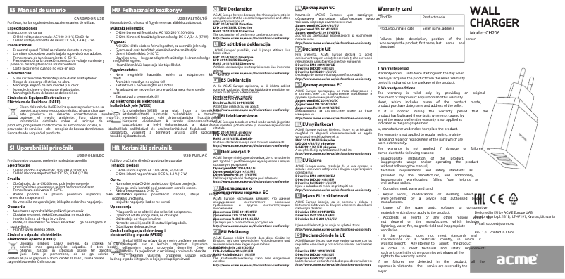 Page 1 de la notice Manuel utilisateur Acme CH206