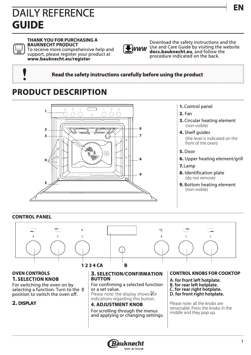 Page 1 de la notice Instructions de sécurité Bauknecht HIK5 EN8VS PT CH