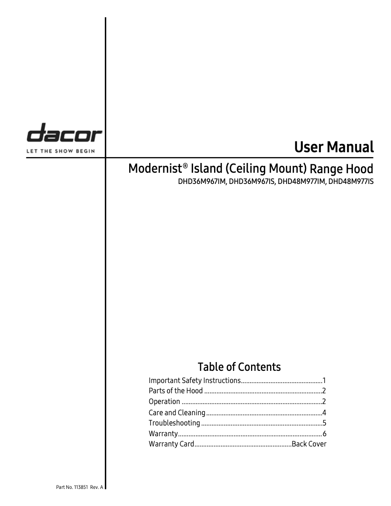 Page n°1 - Manuel utilisateur Dacor DHD36M967IS