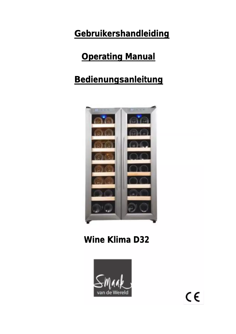 Page 1 de la notice Manuel utilisateur Wine Klima D32