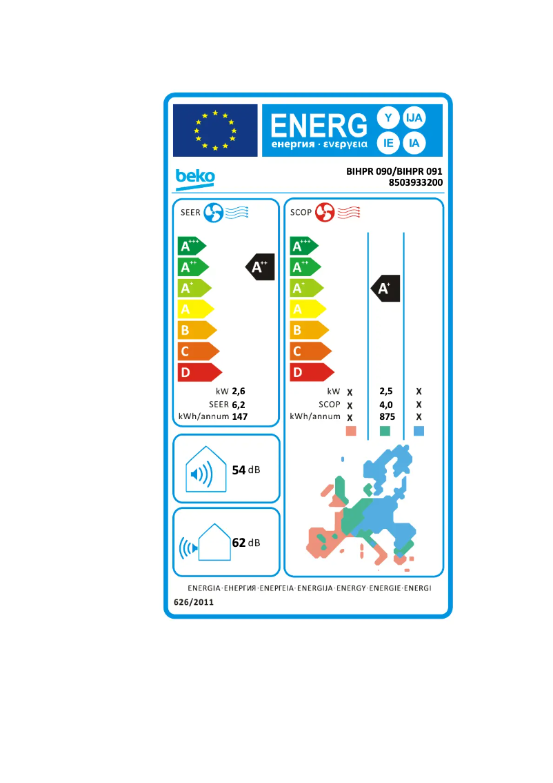 Page n°1 - Label énergétique Beko BIHPR 091